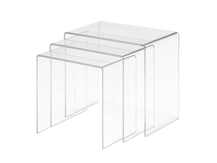 wonido Hochwertiger Acryl-Glas Dreisatztisch – 3er Set, transparent, H42,5*B44*T29,5 cm / H40,5*B39*T29,5 cm / H38,5*B34*T29,5 cm – 8 mm Stärke, modernes Design