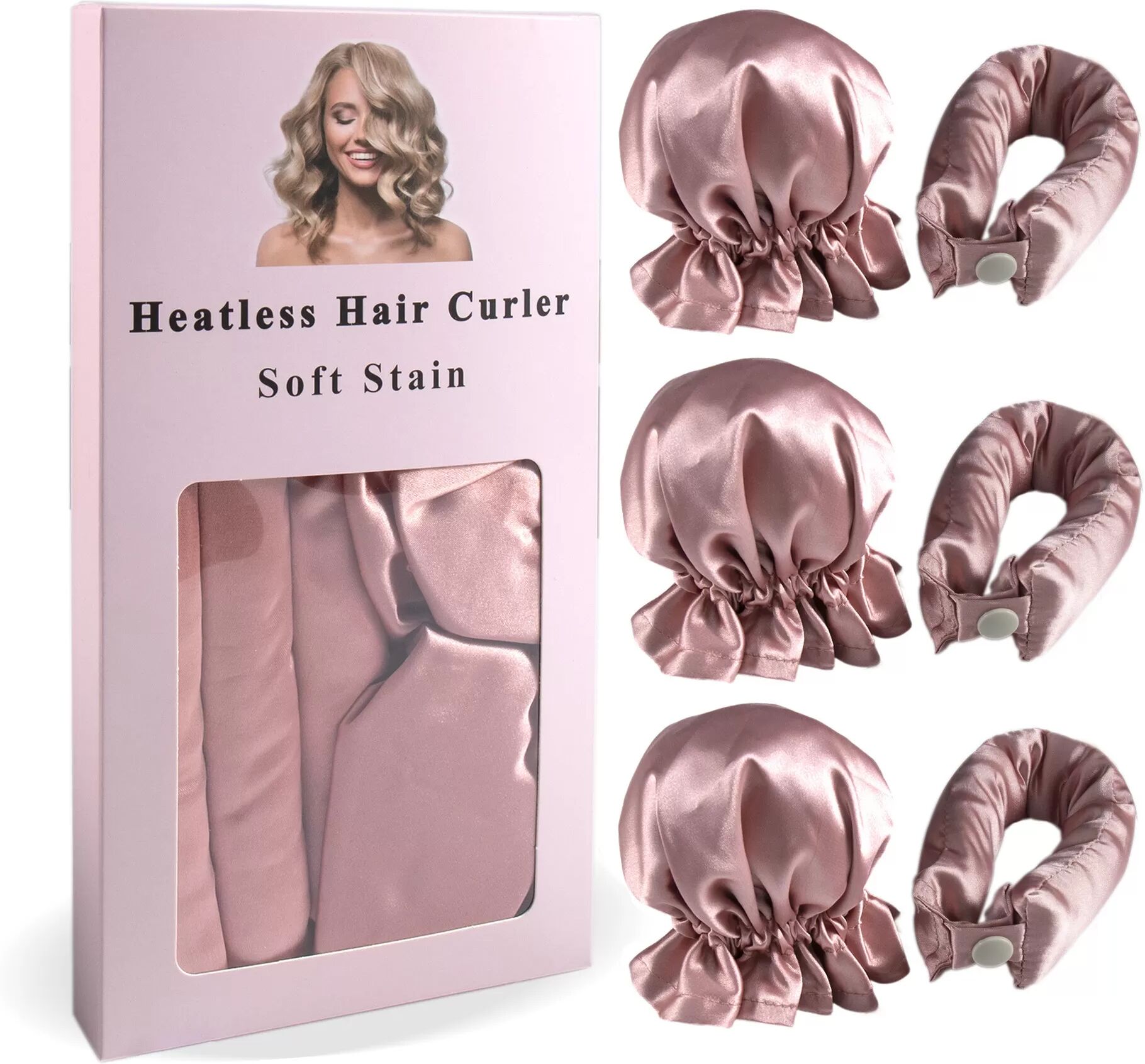 INF Hitzefreies Lockenstab-Stirnband-Set Rosa