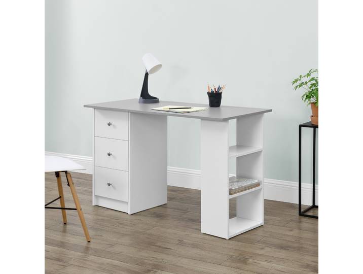 Schreibtisch 120x50x72cm Bürotisch mit Schubladen Weiß/Hellgrau Ablage Regal PC Tisch [en.casa]