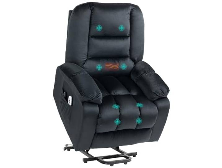 HOMCOM Elektrischer Sessel mit Wärme und 8-Punkt-Massage, Schwarz Elektrischer Sessel, einfache Montage, Samtbezug, 2 Fernbedienungen.