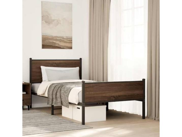 Robustes Stahlgestell mit Lattenrost Schlafzimmer Klassiker 107x203 cm Metallbett ohne Matratze Eichen-Optik 107x203 cm Stahlgestell mit Lattenrost und Stauraum für Schlafzimmer und Gästezimmer