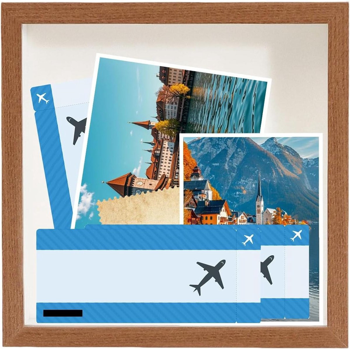 Herinneringen Doos Fotolijst Souvenirhouder Gelaagd 3D Display Donker Walnoot 29x29 cm