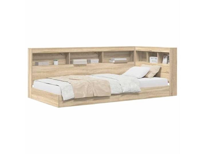 PUGYNBK Bett Regal Eiche Sonoma 75 x 190 cm Kopfteil mit integriertem Regal, robustes Holz, platzsparendes Design, einfache Reinigung