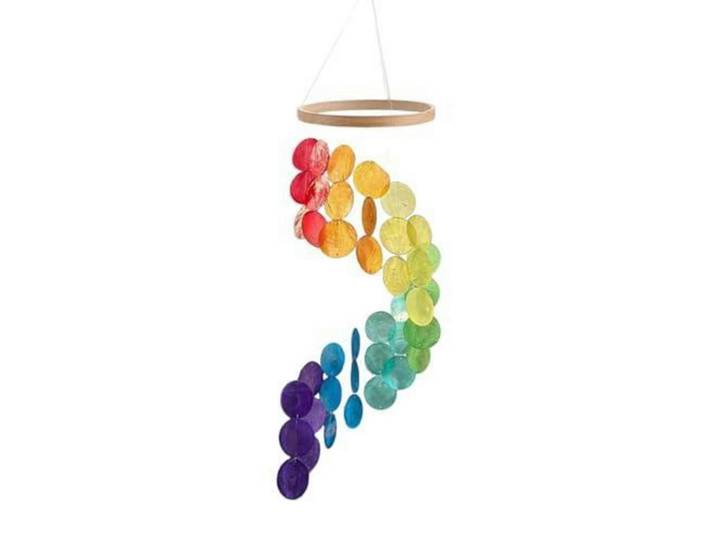 Windspiel Muscheln Bunt Holzring, Mehrfarbig, Naturmaterialen, 17x77x77 cm, Dekoration, Gartendeko