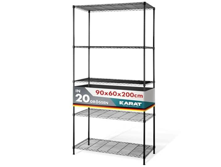 KARAT Metallregal dekoratives & Robustes Lagerregal, Kellerregal für Bad, Küche, Büro, Wohn- und Außenräume (90x60x200-schwarz-rocky: ⌀19mm #)