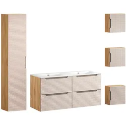 BADMÖBEL 121cm Mallory 2er-Set Beige und Holz