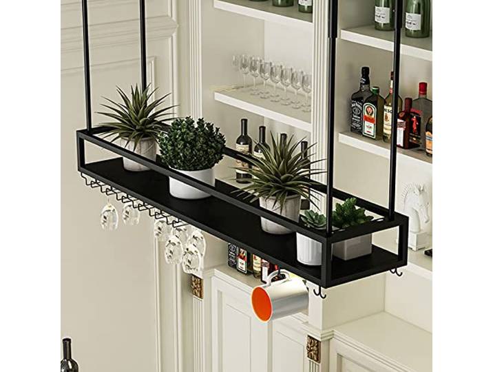 WYFZT Decke Weinregale mit Glashalte Deckenregal Hängend Küche Bar Weinflaschenhalter Weinhalter Stabiler Deckenhänger Küchenhänger Hängeregal für Blumen Pflanzen - 60/80/100/120/140cm