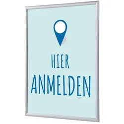 Showdown Klapprahmen - DIN A4 - Komplett-Set - Hier Anmelden Deutsch - Blau/Silber
