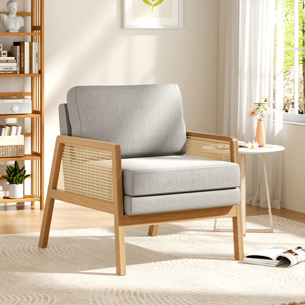 Bay Isle Home Wood Frame Upholstered Armchair Accent Chair Light Gray Velvet 82" H x 70" W x 87" D