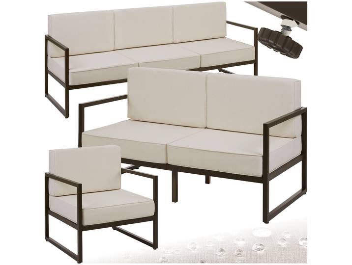 Garten-Loungeset Comosa für 6 Personen, XXL-Polsterung - braun/beige