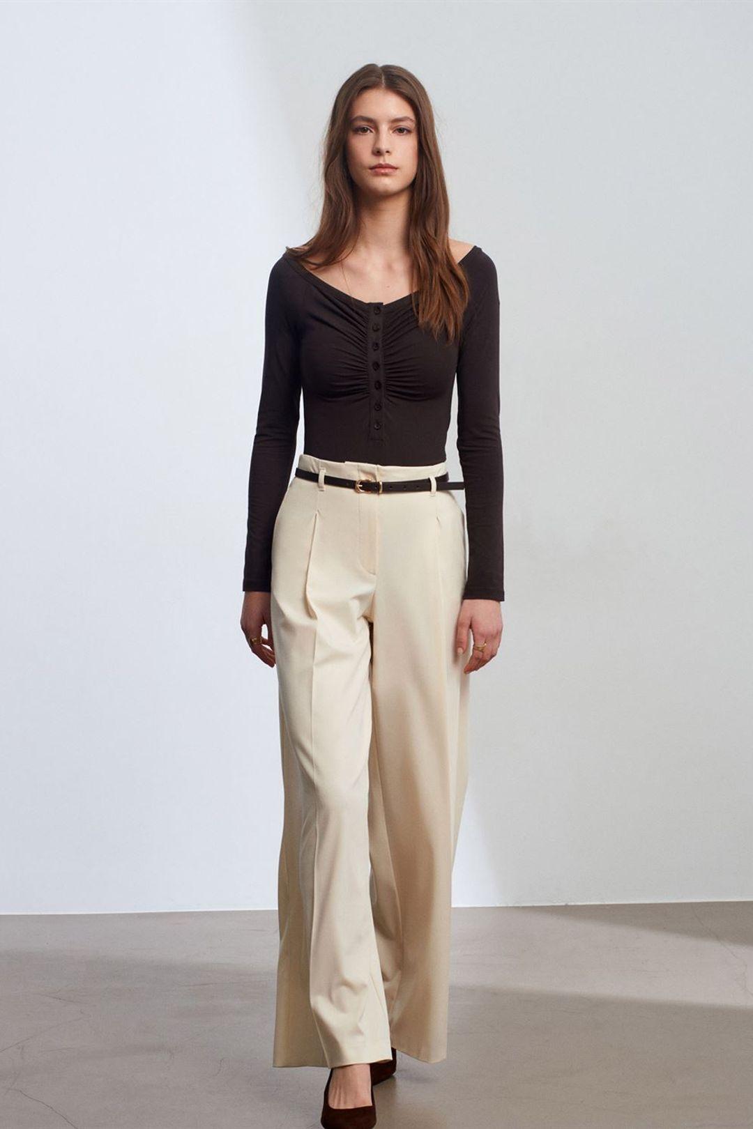 Vrouwen Met Ceintuur Ruime Pantalon van Crepe
