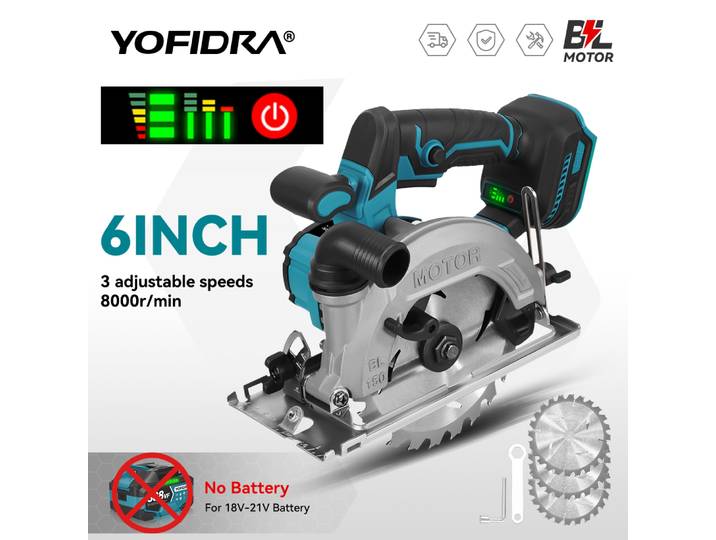 YOFIDRA 150MM scie circulaire électrique sans brosse 6 sans fil multifonctionnel coupe-bois outil électrique pour broche de batterie Makita