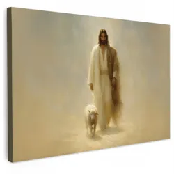 LEINWANDBILD Schaf - Jesus - Pinselstriche - Abstrakt Wanddeko 90x60 cm