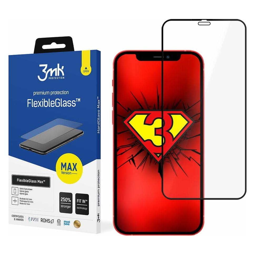 3MK hybrid glass Flexible 2.5D Max for iPhone 12 Pro Max black frame (1 Stk., Apple iPhone 12 Pro Max) (GSM103436)