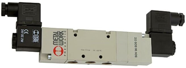 Riegler Electrovanne 5/3 voies, commande ext., milieu ventilé, G 3/8, 24 VAC (517.53.38.E.PC.24A)