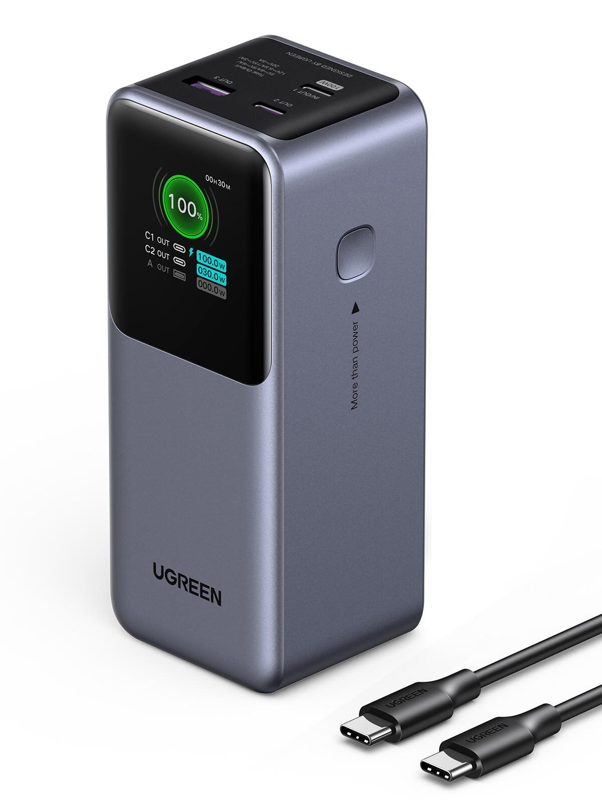 UGREEN Nexode PB721 Powerbank 20.000mAh 130W Fast Charging 2x USB-C 1x USB-A inkl. Display 35524B