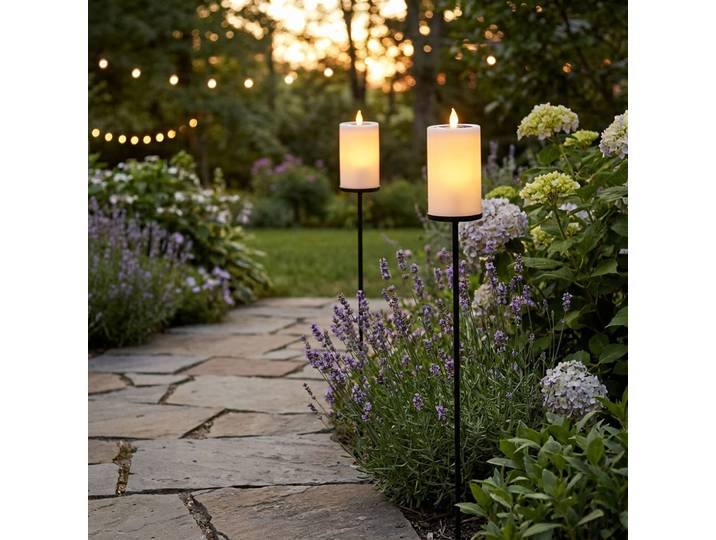 2er-Set Solar LED Kerze mit Erdspiess, Ø7,5 x H115 cm