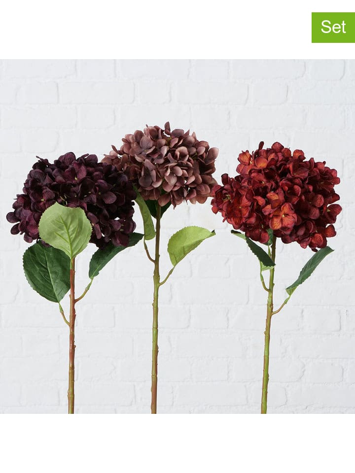 Boltze 3er-Set: Dekoblumen "Hortensie" in Lila/ Rot - (H)57 cm - onesize