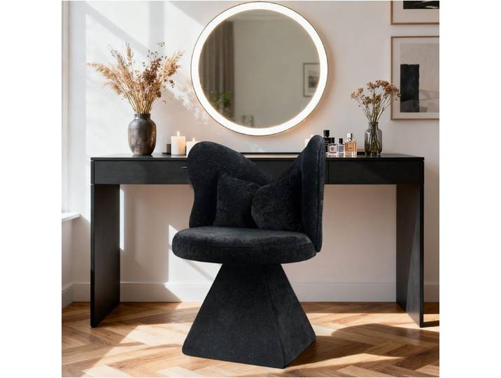 Chaise de Coiffeuse Pivotante 360° avec Dossier Papillon - MODENVIE - sans Accoudoirs Chenille Velours Noir