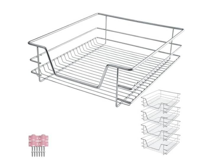 tectake® Teleskopschublade, ausziehbare Schublade, Teleskopregal nachrüsten, Schublade Unterschrank Küche, Regal Küche, Schubladen Organizer Büro, bis 25 kg - passend für 50 cm, 4er Set
