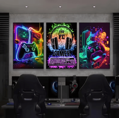 Inspire Curations 3PCS Gaming Room Canvas Wall Art Punk Gamepad Posters For Gamer Room Decor zlh3595 3pcs 50x70cm Unframed