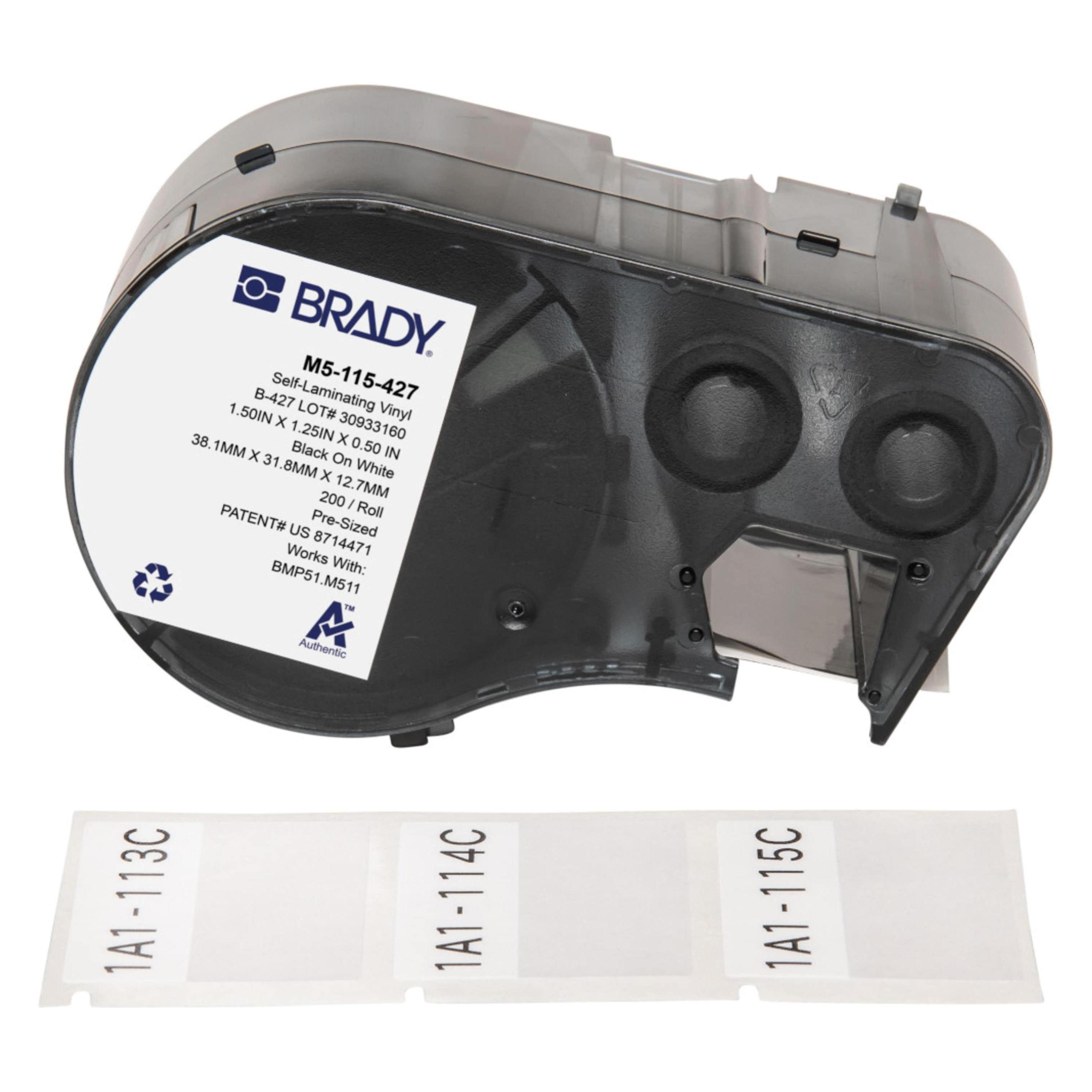 Brady M5-115-427, selbstlaminierendes Vinyl, Schwarz auf weiss/Transparent, 38.10 x 12.70(31.75) mm (70 mm) (M5-115-427)
