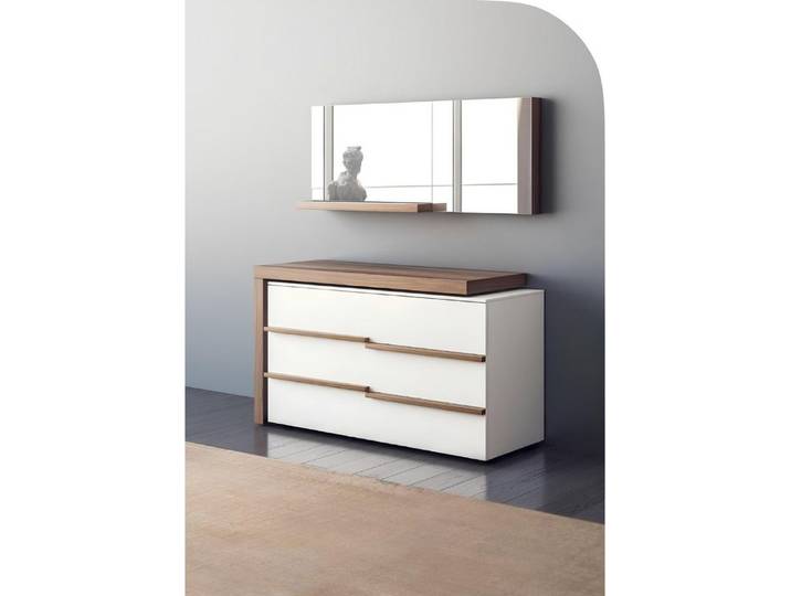Xlmoebel Kommode Weiße Luxus Möbel mit Spiegel im modernen Walnuss Design (Kommode, Spiegel, 1 St., Spiegel), Made in Europa