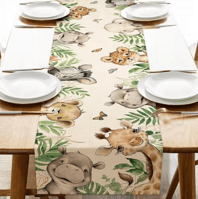 Inspire Curations Vintage Floral Bird Linen Table Runner Farmhouse Botanical Dining Decor 01 180x33cm 70.8x13inch