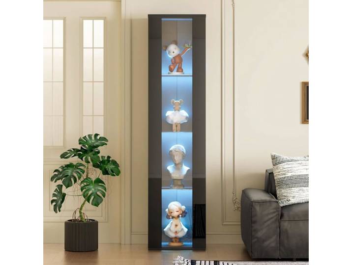 Vitrine 40x29x170cm-multifonction en verre LED changeante - télécommande - panneau acrylique-4 surfaces d'exposition-Noir
