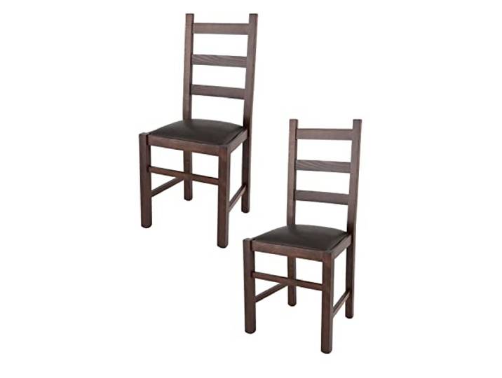 Tommychairs - 2er Set Stühle RUSTICA für Küche und Esszimmer, Robuste Struktur aus Buchenholz, in der Farbe Dunkles Nussbraun und gepolsterte Sitzfläche mit Kunstleder in der Farbe Braun bezogen