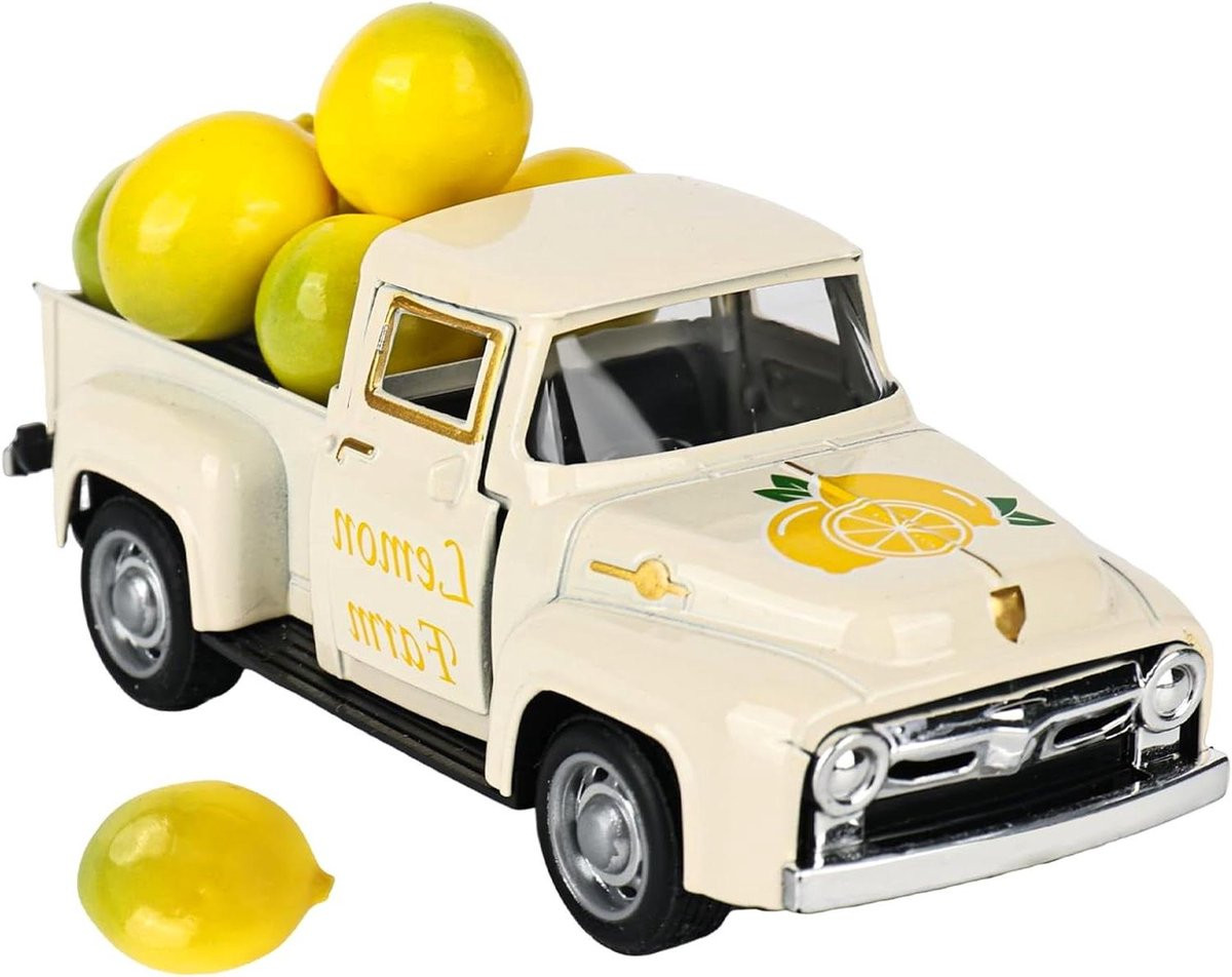 Citroen Truck Decoratie - Vintage Metalen Wagen met Citroenen - Geel - Hoogte: 127 cm