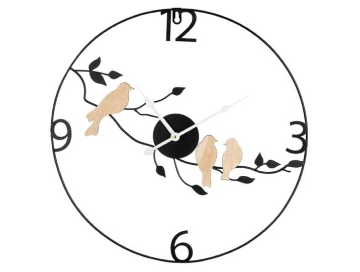 GILDE Horloge Murale Ronde en métal - Diamètre 50 cm - Noir Mat - Motif Oiseaux - Horloge décorative - Salon ou Cuisine