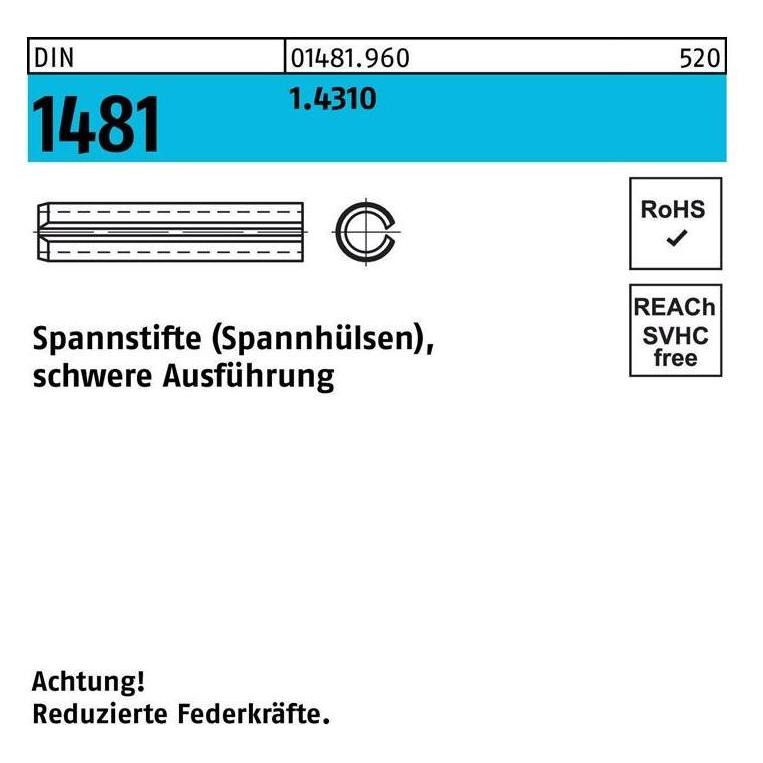 Spannstift DIN 1481 1,5 x 12 1.4310 schwere Ausführung DIN 1481 (014819600015012)