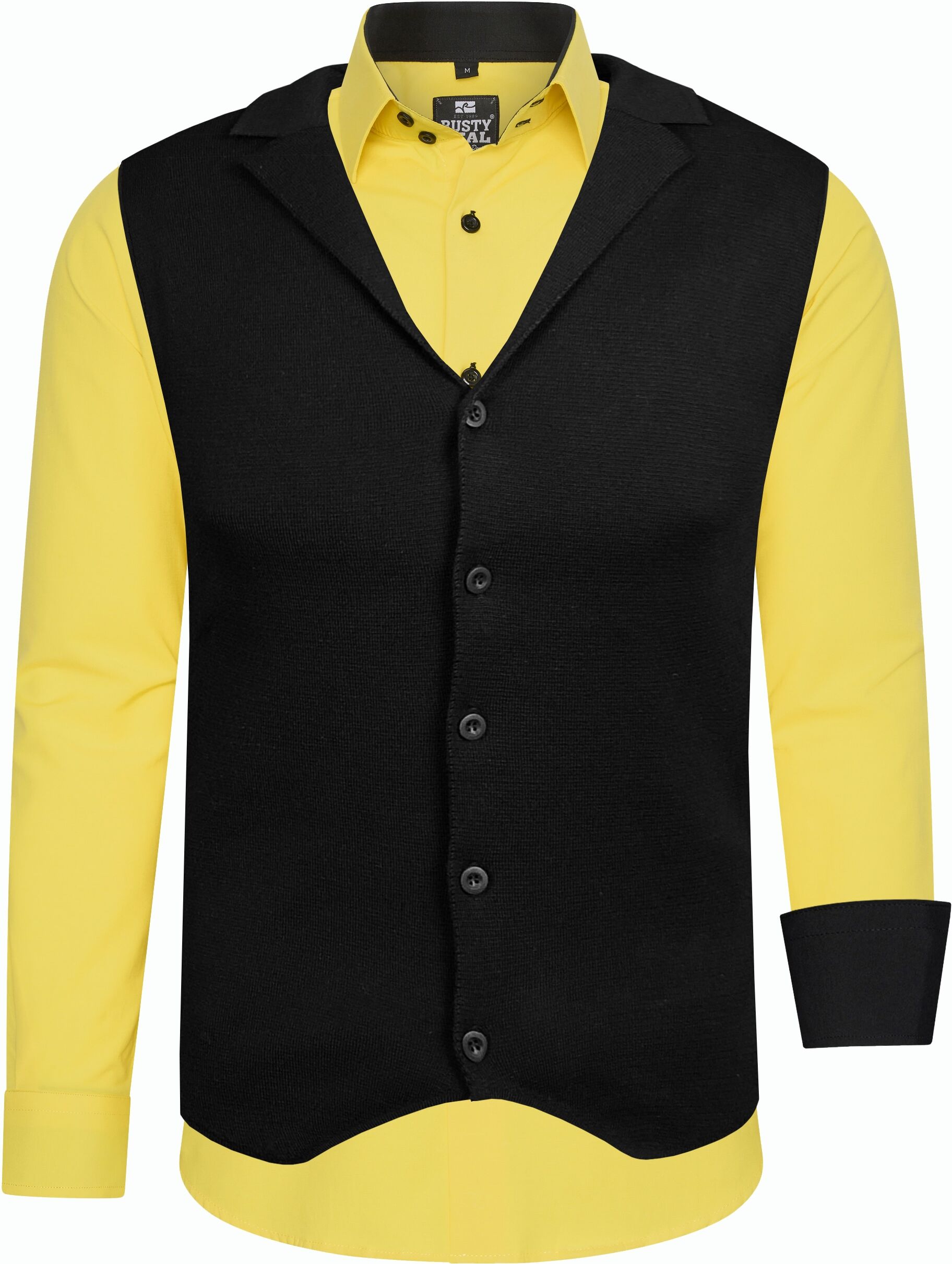Langarmhemd RUSTY NEAL, Herren, Gr. S, EURO-Größen, gelb, 60% Baumwolle, 37% Polyester, 3% Elasthan, mehrfarbig, Hemden, inklusive Langarmhemd und Weste