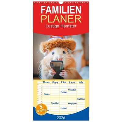 Familienplaner 2026 - Lustige Hamster mit 5 Spalten (Wandkalender, 21 x 45 cm) CALVENDO