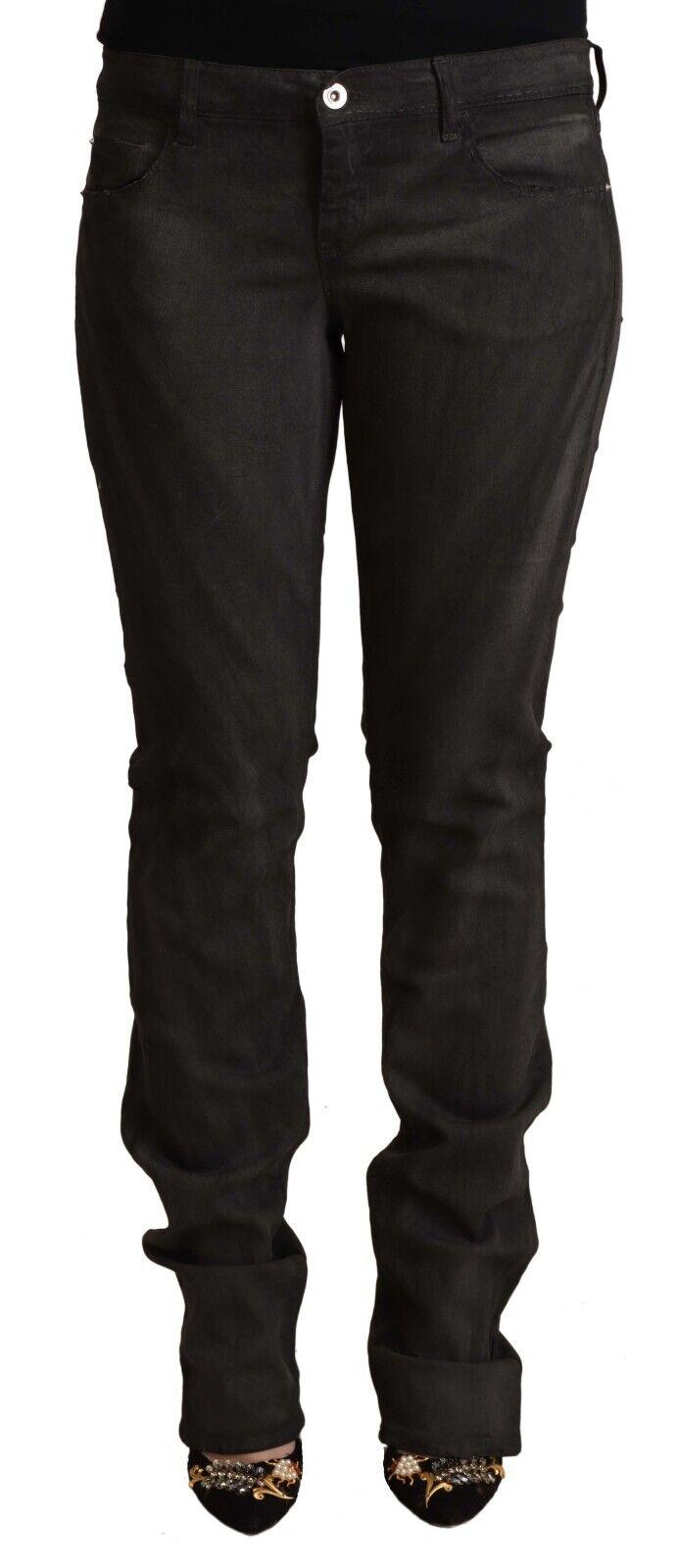 Costume National Damen schwarze Baumwolle Mid Waist Skinny Pants