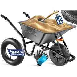 MASKO® Schubkarre Bauschubkarre Gartenschubkarre 100 Liter bis 250kg Luftreifen mit Stahlfelge verzinkt Stahlrahmen Garten Karre Schiebkarre Transportkarre inkl. Arbeitshandschuhe