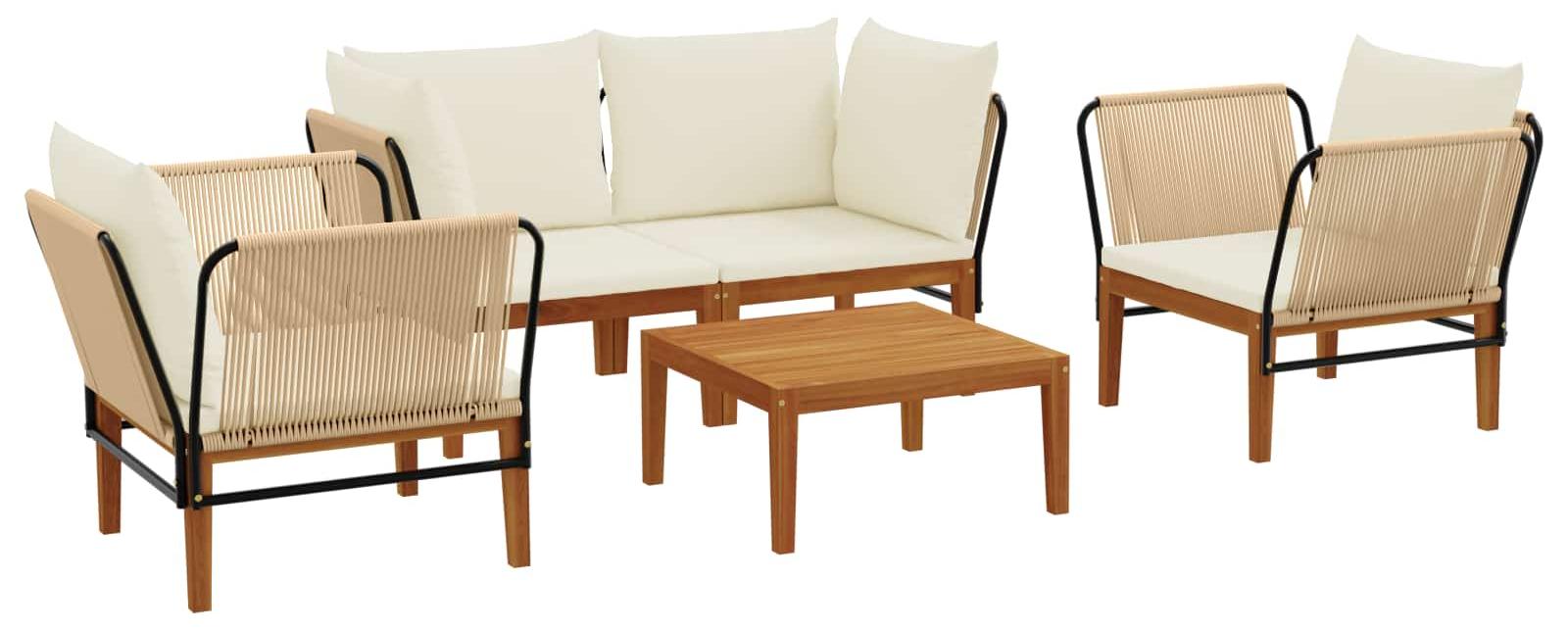 vidaXL 5 stk. Massives Akazienholz & Seil Natur