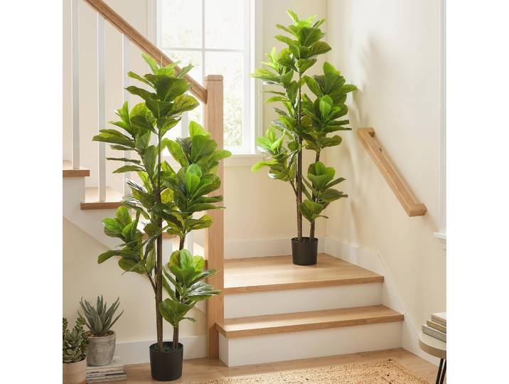 HOMCOM 2 Plantes Artificielles 150cm Figuier Lyre avec Pot Vert