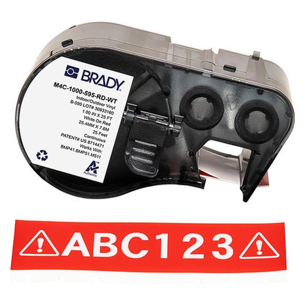 Brady M4C-1000-595-RD-WT, Vinyl, Weiss auf Rot, 25.40 mm x 7.62 m, permanent, Endlos (25.40 mm) (M4C-1000-595-RD-WT)