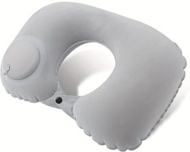 Combo Retail Shop Portable Neck Pillow U Shaped That Can Be Stored, Inflatable And Self Filled For Travel And Business Trips grey