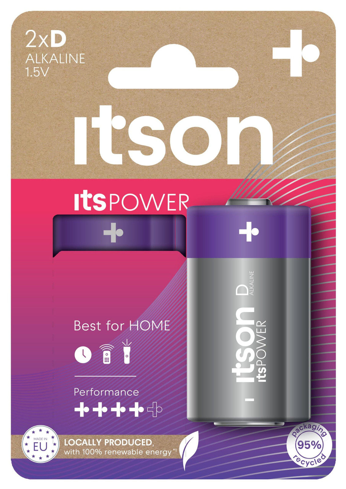 ITSON Alkaline Batterijen Type D, 1,5V, 2 stuks