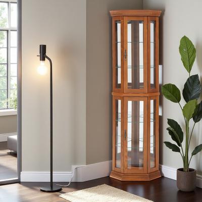 ZWYO HOSIMU "69.59""H Lighted Corner Curio Cabinet Display Shelf, Tempered Glass Doors, Adjustable Shelving, Bead Bulb Lighting, Anti-Tipping."