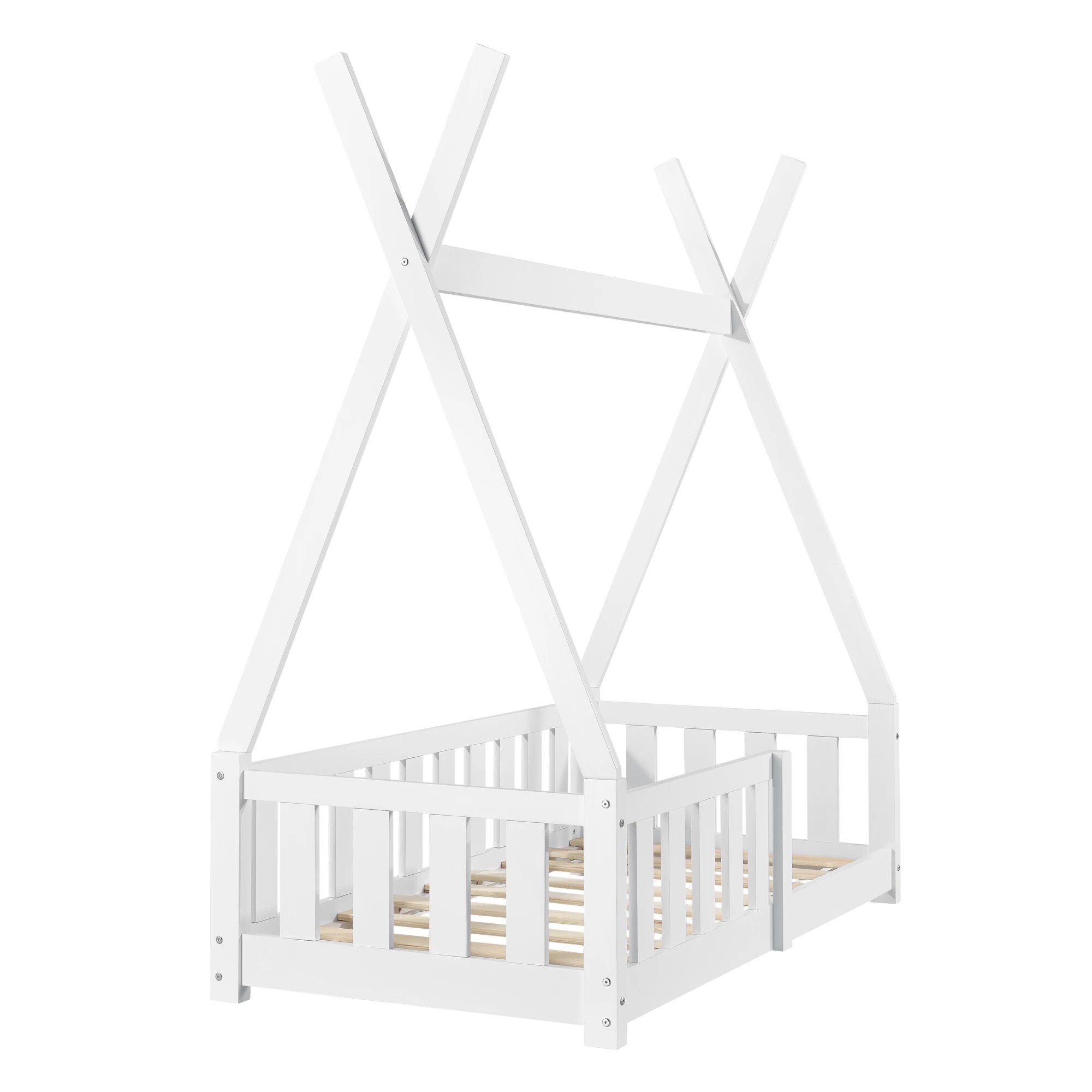 In And OutdoorMatch Kinderbett Minna - Tipibett - Mit Rausfallschutz - 70x140 cm - Weiß - Mädchenbett - Jungenbett