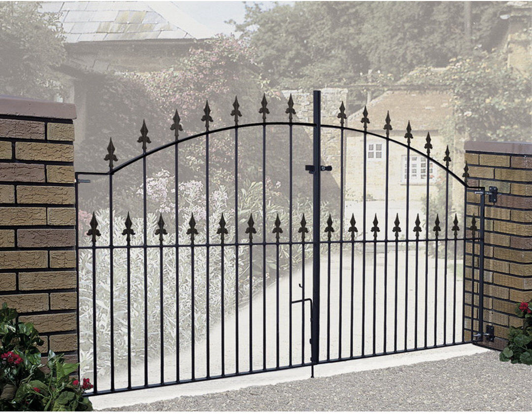 Rosalind Wheeler Pinkley Spear Top Arched Metal Driveway Gate 125cm High Black 335cm W X 125cm H