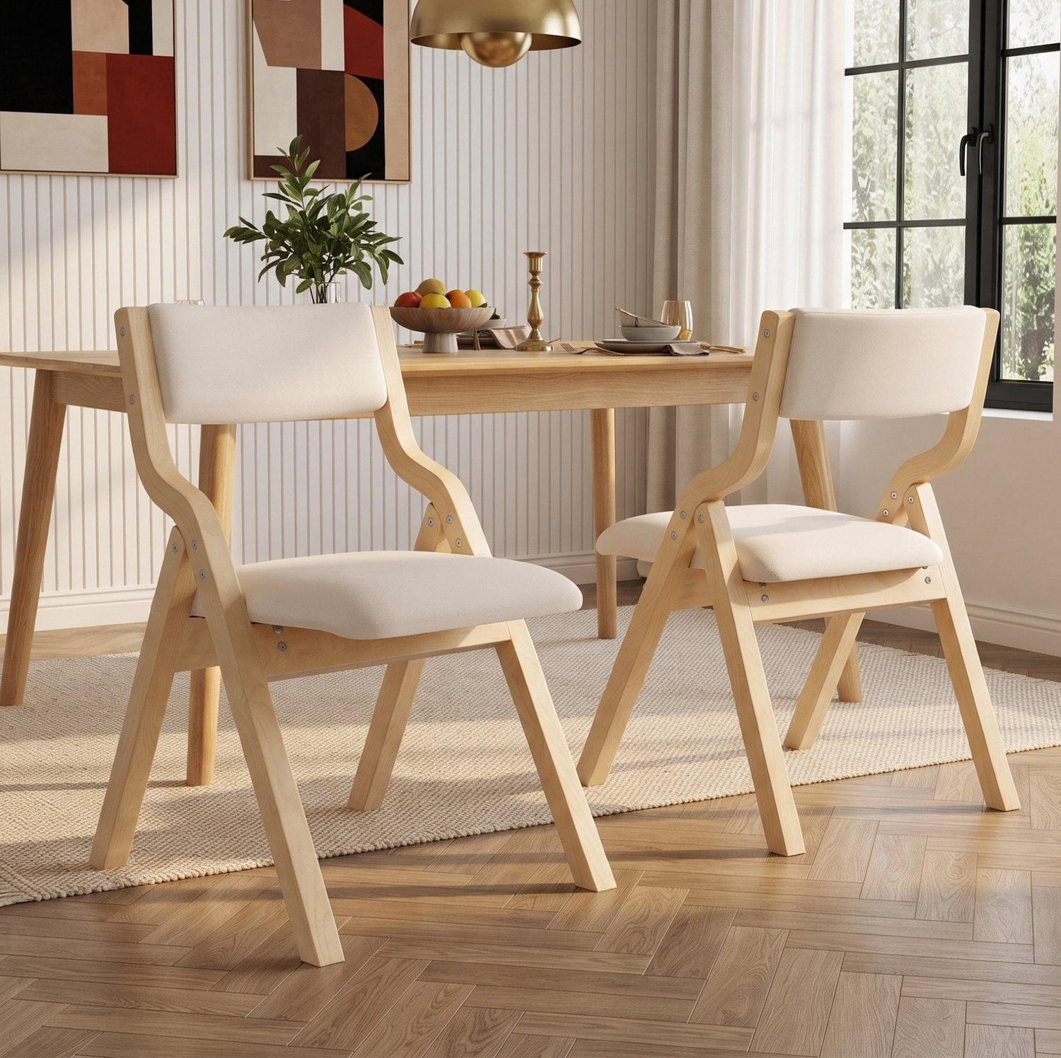 CHICFURN Eetkamerstoel met armleuning - Opvouwbaar - Beige