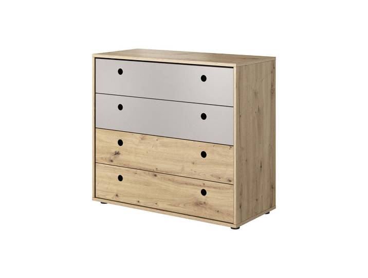 Feldmann-Wohnen Kommode Kuki Bernstein Eiche / Platingrau 90 / 40 / 80 cm, Braun, Rechteckig, 90x80x40 cm, Kleinmöbel, Kommoden, Kommoden