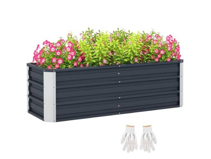 Outsunny Stalen verhoogd bed met handschoenen 125 x 47 x 44 cm Koolgrijs