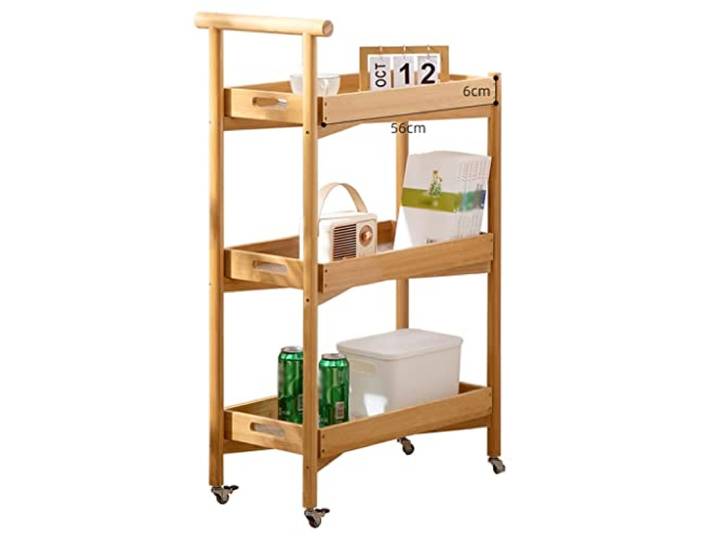 ROHCGHC Rollwagen, Ausziehbarer Wagen mit feststellbaren Rädern Küchenvorratsregal(Wood,3 Tier)