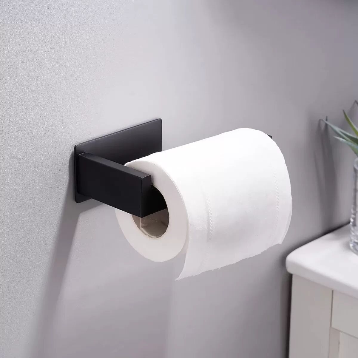 INF 2er-Set L-förmiger selbstklebender Toilettenpapierhalter aus Edelstahl ohne Bohren - Mehrere Farben, Wandmontage Schwarz